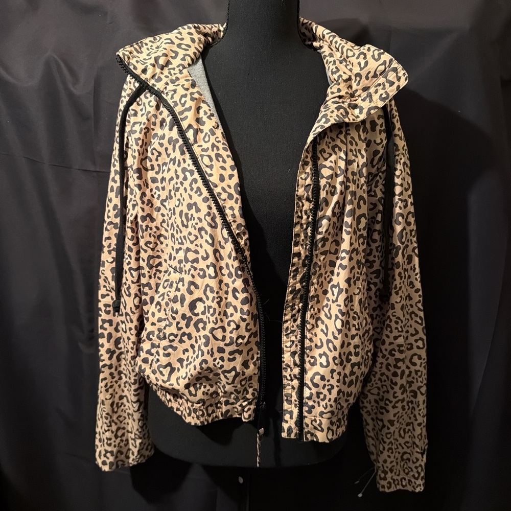Hollister Tan and Black Leopard Bomber Jacket